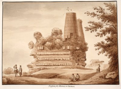 The Tomb of the Horatii og Curiatii, 1833 (ætsning med brun vask) af Agostino Tofanelli