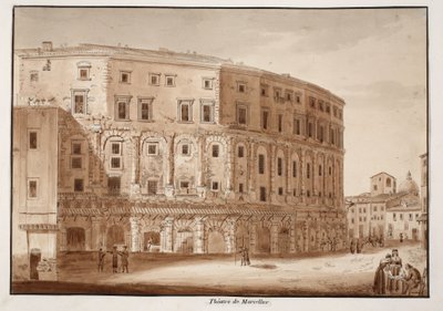 Theatre of Marcellus, 1833 (ætsning med brun vask) af Agostino Tofanelli