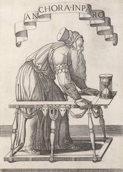 Allegori om alderdom Anchora inparo (titel på objekt) af Agostino Veneziano (attributed to)