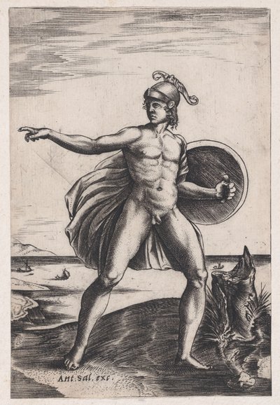 En kriger, ca. 1514-36. af Agostino Veneziano
