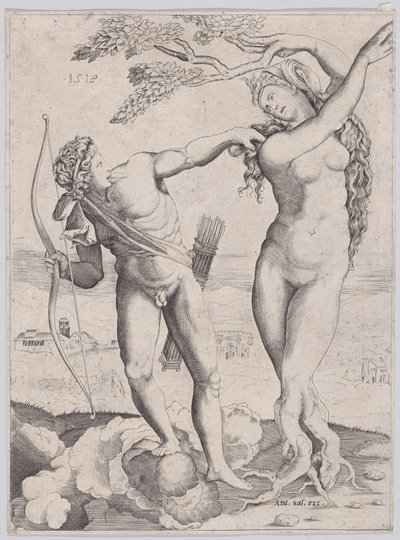 Apollo og Daphne, dateret 1518. af Agostino Veneziano