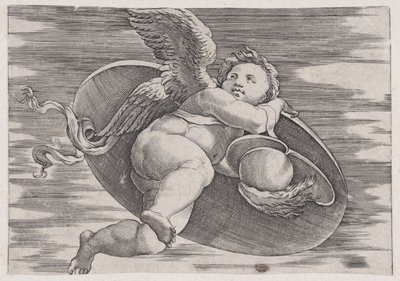 Eros stjæler mands skjold, ca. 1514-36. af Agostino Veneziano