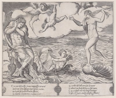 Eros i havet, ca. 1514-36. af Agostino Veneziano