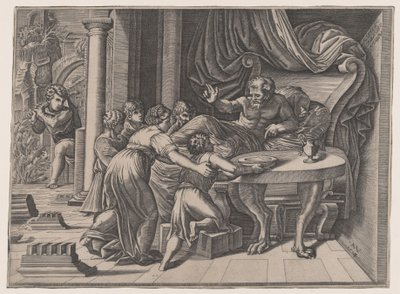 Isaac Blessing Jacob, 1524. af Agostino Veneziano