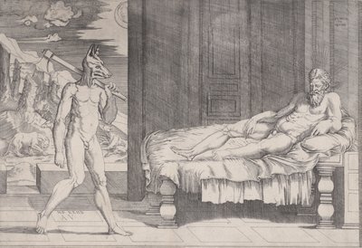 Lycaon forvandlet til en ulv, dateret 1524. af Agostino Veneziano