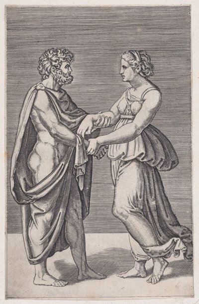Mand og kvinde holder hånd, 1516-17. af Agostino Veneziano