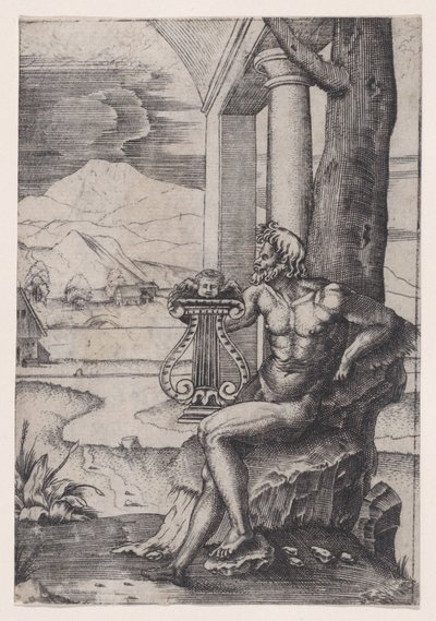 Mand med en lyre, ca. 1514-36. af Agostino Veneziano