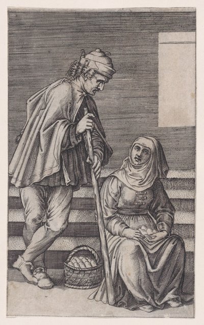 Bonde og en kvinde med æg, ca. 1514-36. af Agostino Veneziano