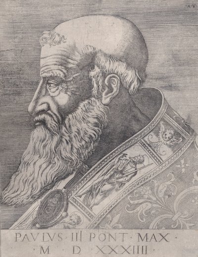 Pave Paul III, barhovedet, dateret 1534. af Agostino Veneziano