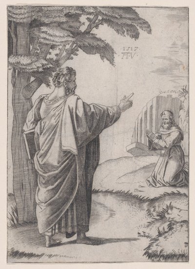 Sankt Paulus og franciskanerbroderen, dateret 1517. af Agostino Veneziano