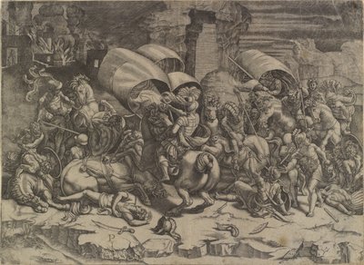 Slaget mellem Scipio Africanus og karthagenerne ("La bataille au coutelas") af Agostino Veneziano