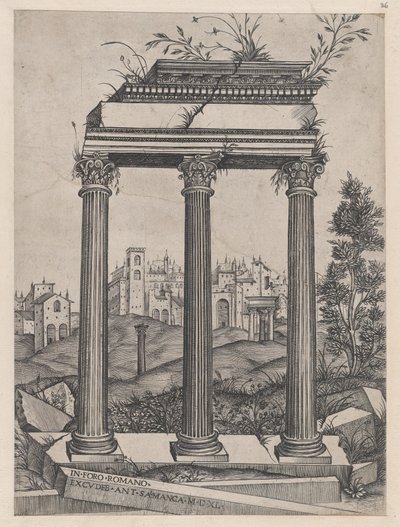 Mirror of Roman Magnificence: Antoninus og Faustinas tempel, 1500-tallet., 1500-tallet. af Agostino Veneziano.