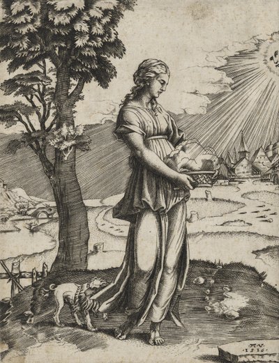 The Cumaean Sybil, 1516 (gravering på lagt papir) af Agostino Veneziano