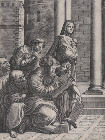 Gruppen fra Rafaels Skole i Athen, dateret 1523. af Agostino Veneziano