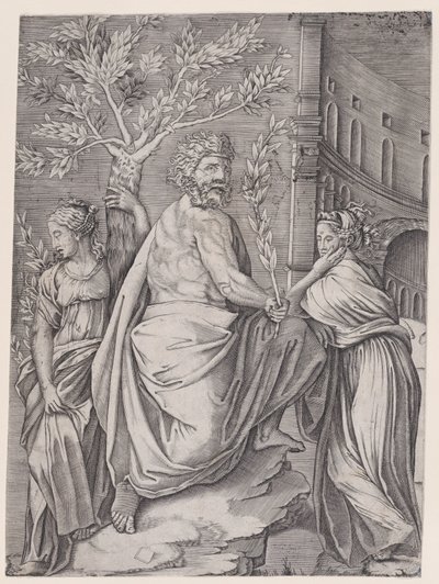Manden med en laurbærgren, ca. 1514-36. af Agostino Veneziano