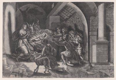 Fødselen, dateret 1531. af Agostino Veneziano