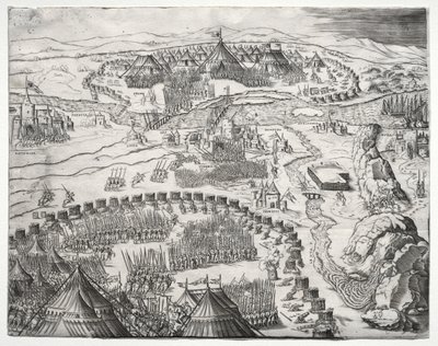 Stillingen og lejren for hærene af Charles V og Soliman II af Agostino Veneziano