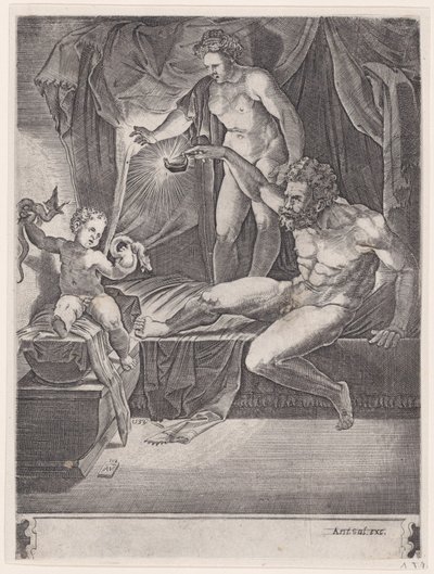 The Young Hercules in His Cradle, dateret 1533. af Agostino Veneziano