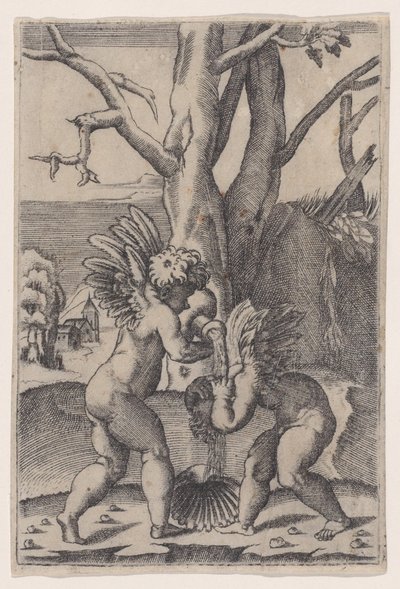 To Amorer, ca. 1519. af Agostino Veneziano