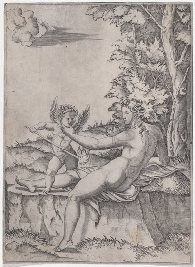 Venus og Eros, ca. 1514-36. af Agostino Veneziano