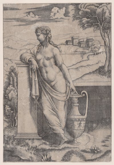 Kvinde stående nær en vase, ca. 1514-36. af Agostino Veneziano