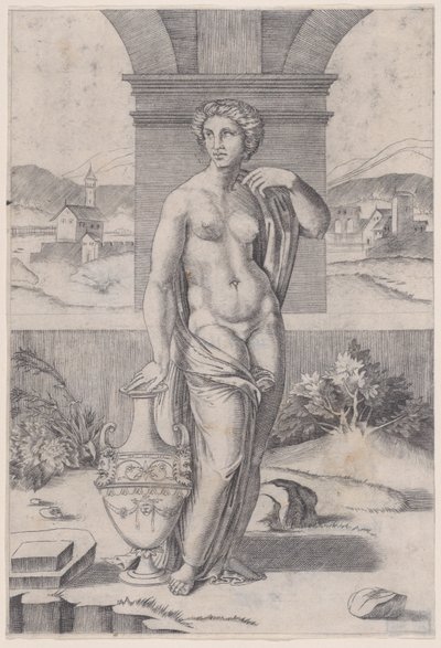 Kvinde stående nær en vase, ca. 1514-36. af Agostino Veneziano