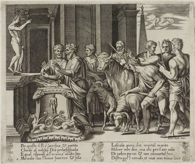 Psyches far konsulterer oraklet af Agostino dei Musi