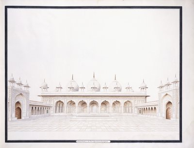 Moti Masjid i Fort of Agra, c1815 (blyant og w/c) af Agra School