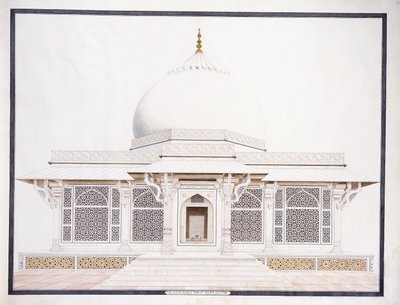 Den hvide marmorgrav af Seliem Chistie, ca. 1815 (blyant, pen og blæk, w/c) af Agra School