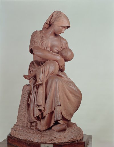 Bondekvinde, der ammer et spædbarn, 1873 (terracotta) (se 183878 for detaljer) af Aime Jules Dalou