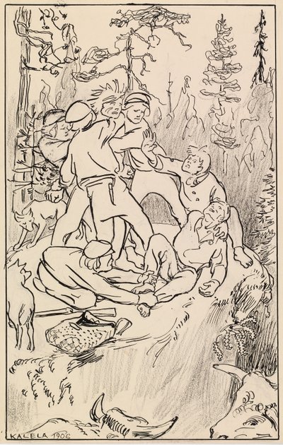 Kamp på Hiidenkivi-klippen af Akseli Gallen-Kallela