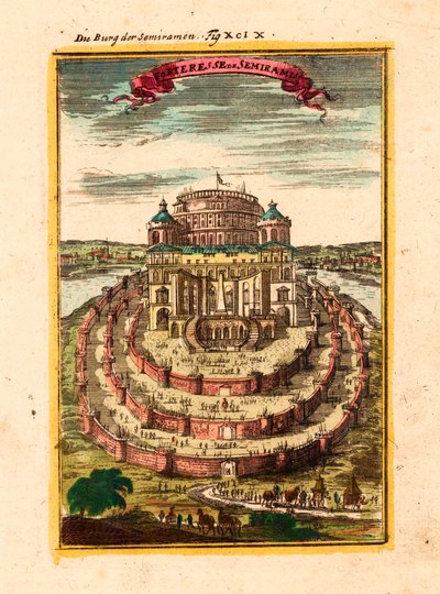 Den legendariske dronning Semiramis fæstning og hængende haver i Babylon - Semiramis fæstning - Kobberstik og akvarel af Alain Manesson Mallet (1630-1706) af Alain Manesson Mallet