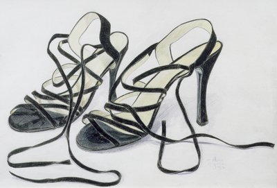 Sorte Strappy Shoes, 1997 (farvet blyant på papir) af Alan Byrne