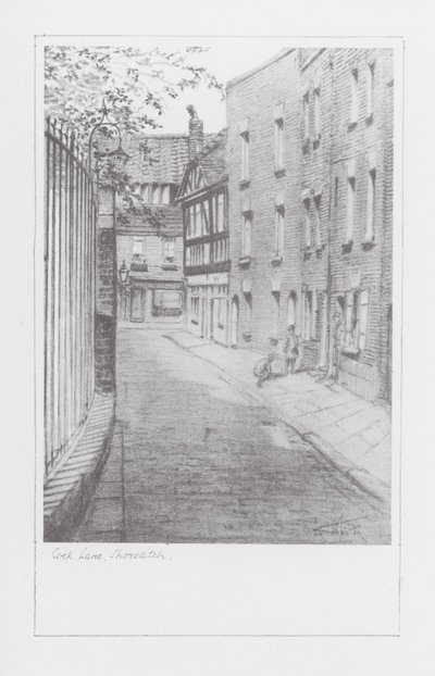 Gader i London: Cock Lane, Shoreditch (litografi) af Alan Stapleton