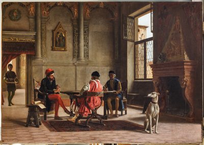 Ludovico Ariosto som ambassadør i møde med Alberto Pius (olie på lærred) af Albano Lugli
