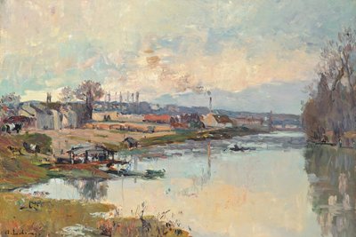 Seinen ved Port Marly (olie på lærred) af Albert Charles Lebourg
