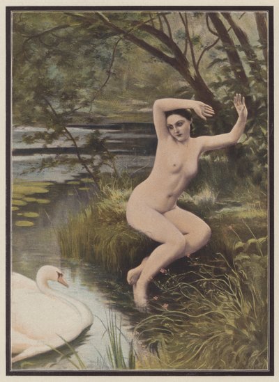Leda, spartansk prinsesse fra græsk mytologi (farve litho) af Albert (after) Aublet