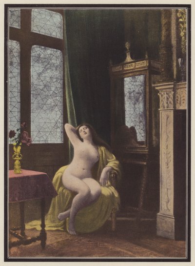Sovende kvinde (farve litho) af Albert (after) Aublet