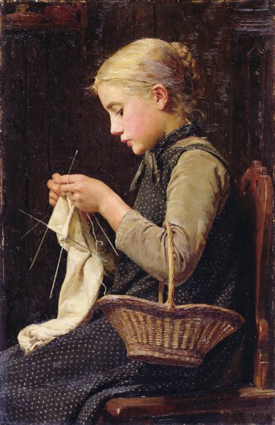 Strikke pige af Albert Anker