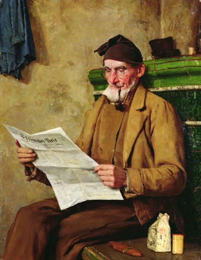 Gamle Feissli læser avisen af Albert Anker