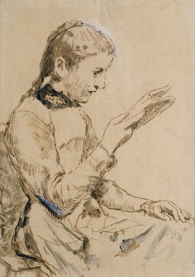 Læsepige (pen og blæk på papir) af Albert Anker