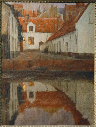 En lille by på flodbredden, Flandern (maleri på lærred) af Albert Baertsoen