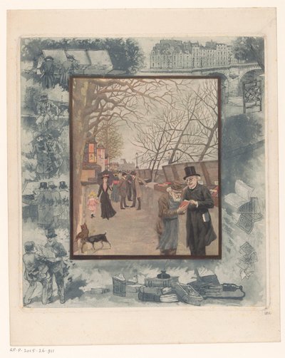 Bogboder på en kaj i Paris af Albert Bertrand