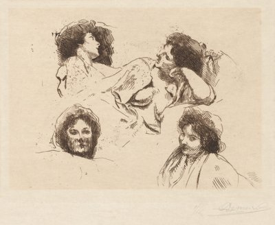 Four Heads of Women: Undersøgelse til "The Happy Island" af Albert Besnard