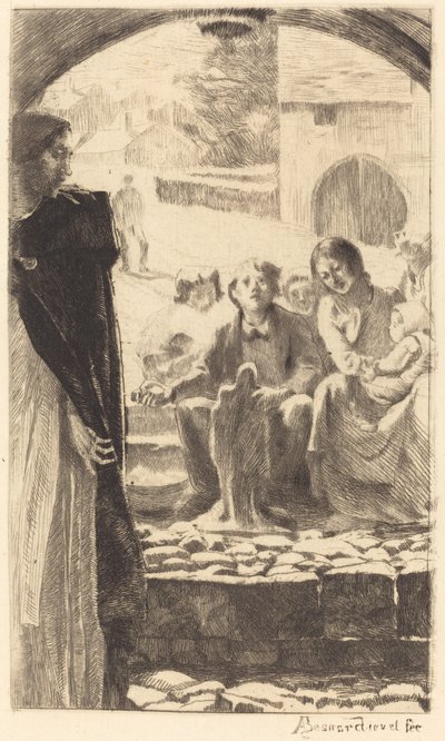 Pierre kopierer jomfruen fra portalen til kirken Marly af Albert Besnard