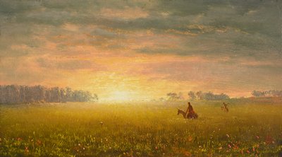 Solnedgang på prærien, ca. 1861 (olie på papir) af Albert Bierstadt