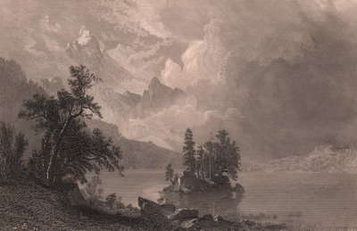 Udsigt over Lake Esther, Sierra Nevada, Californien, USA, stålgravering af Robert Hinshelwood (1812-efter 1875) efter maleri af Albert Bierstadt (1830-1902), ca. 19x14 cm af Albert Bierstadt