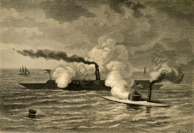 Overvågerens angreb på Merrimack, 1878. af Albert Bobbett