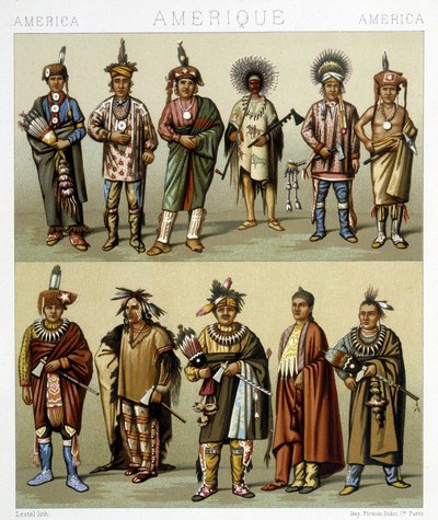 Rød Fyrredragt. Illustration i ""Det historiske kostume""" af Racinet af Albert Charles August Racinet
