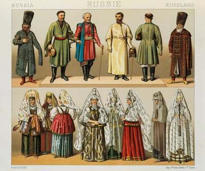 Det russiske folks historiske klædedragt, Illustration fra The Complete Costume History af Racinet Auguste af Albert Charles August Racinet